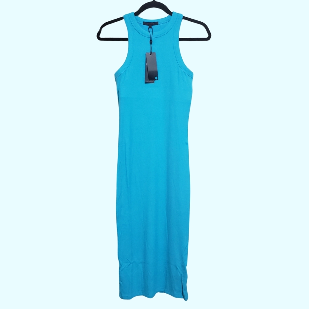 Greyson Orion Tank Dress Sleeveless Ribbed High Neck Medium Lagoon Blue NWT 💙